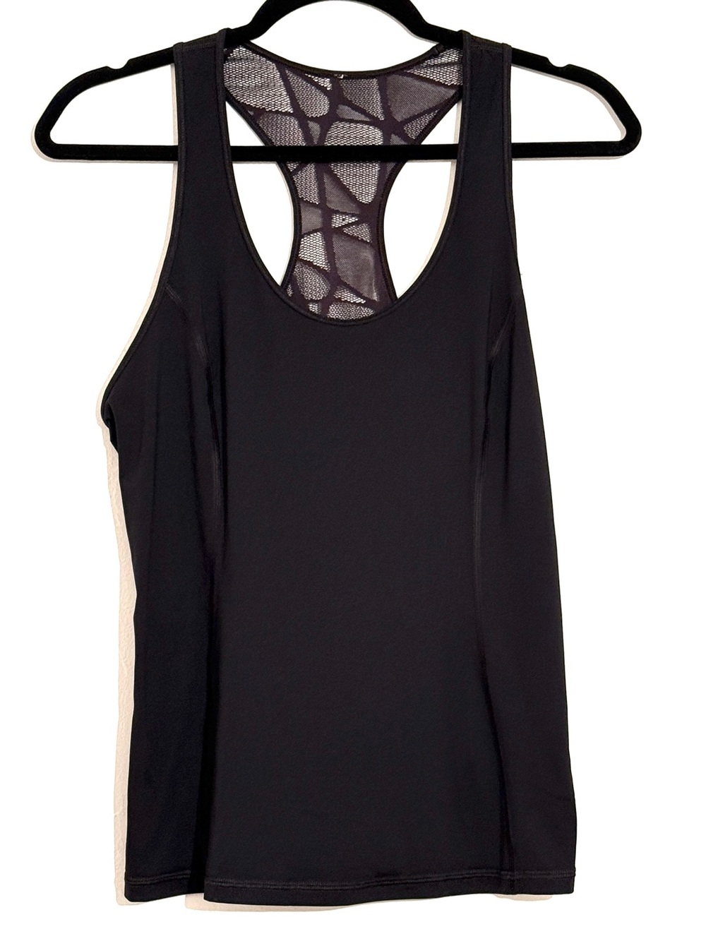 Lululemon Black Mesh Racerback Tank Top Medium Sheer Cutout Workout